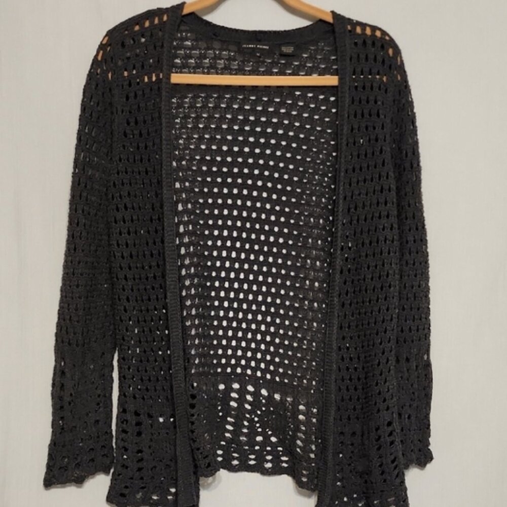 JEANNE PIERRE Gray Open-Knit Cardigan Sweater